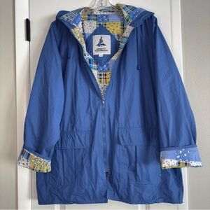 VNTG Misty Harbor Rain Jacket Women L Blue Plaid Quilt Patchwork Colorful Lined